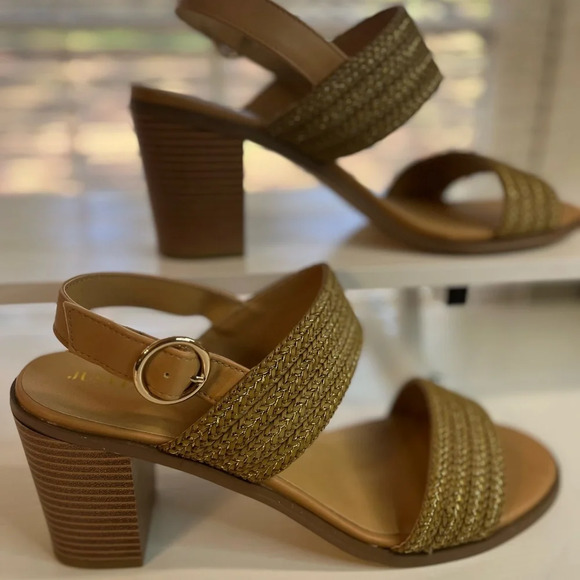 JustFab Women Ishla Blocked Heeled Sandals size 11 gently used color natural - Picture 7 of 15